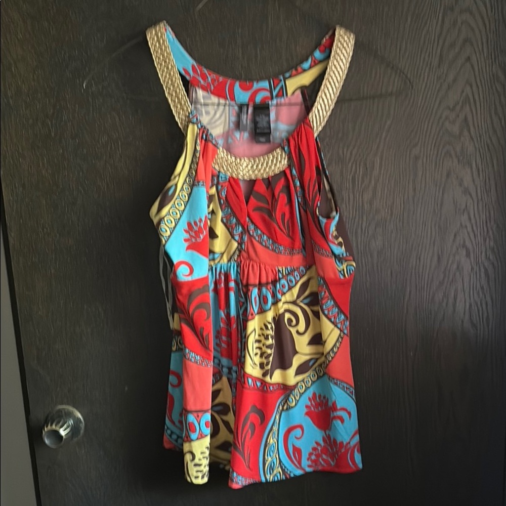 Bisou Bisou Artistic Red and Blue Embellished Tank Top